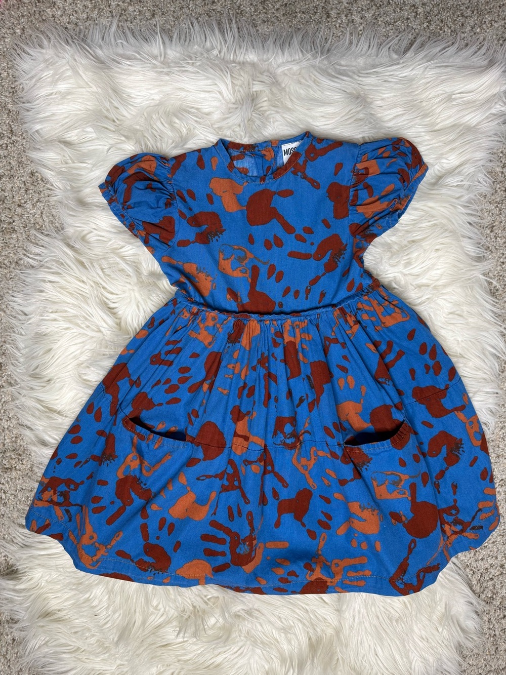 Moschino Bambino Blue Handprint Dress Cotton Girls Sz 3